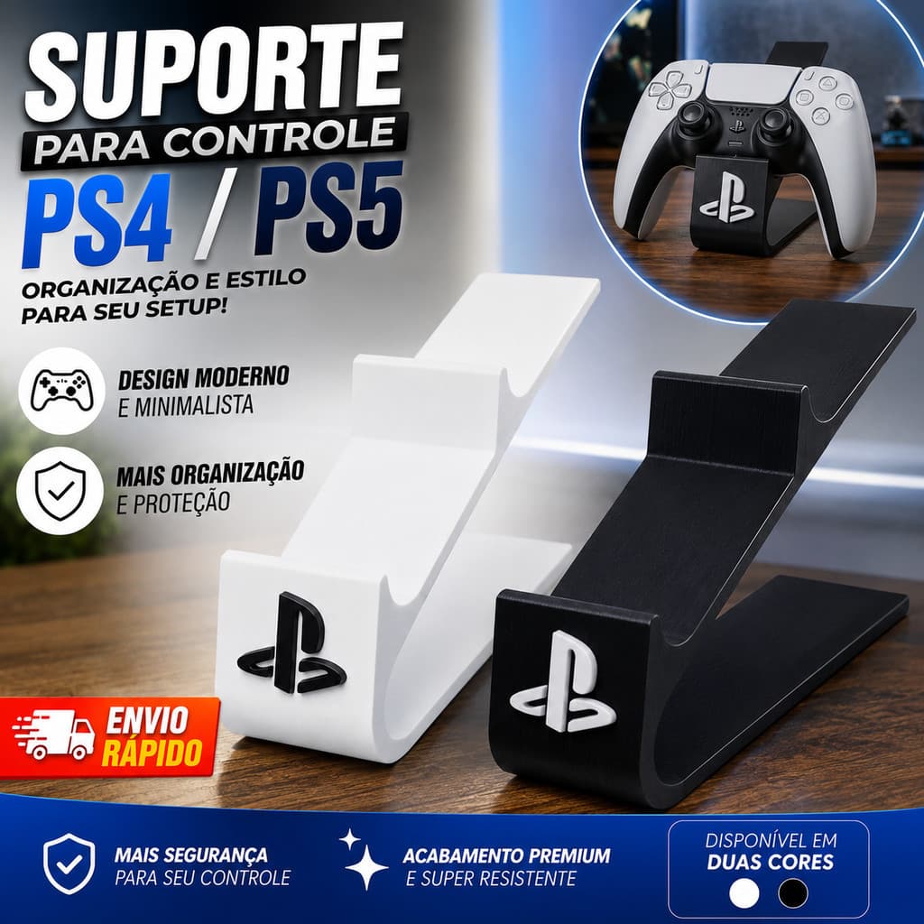 Suporte Duplo para Controle PS5 PS4 Xbox Organizador Setup Gamer Mesa