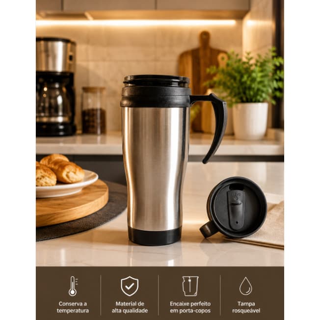 Caneca Termica Para Viagem Aco Inox Duplo 450 ml Com Tampa