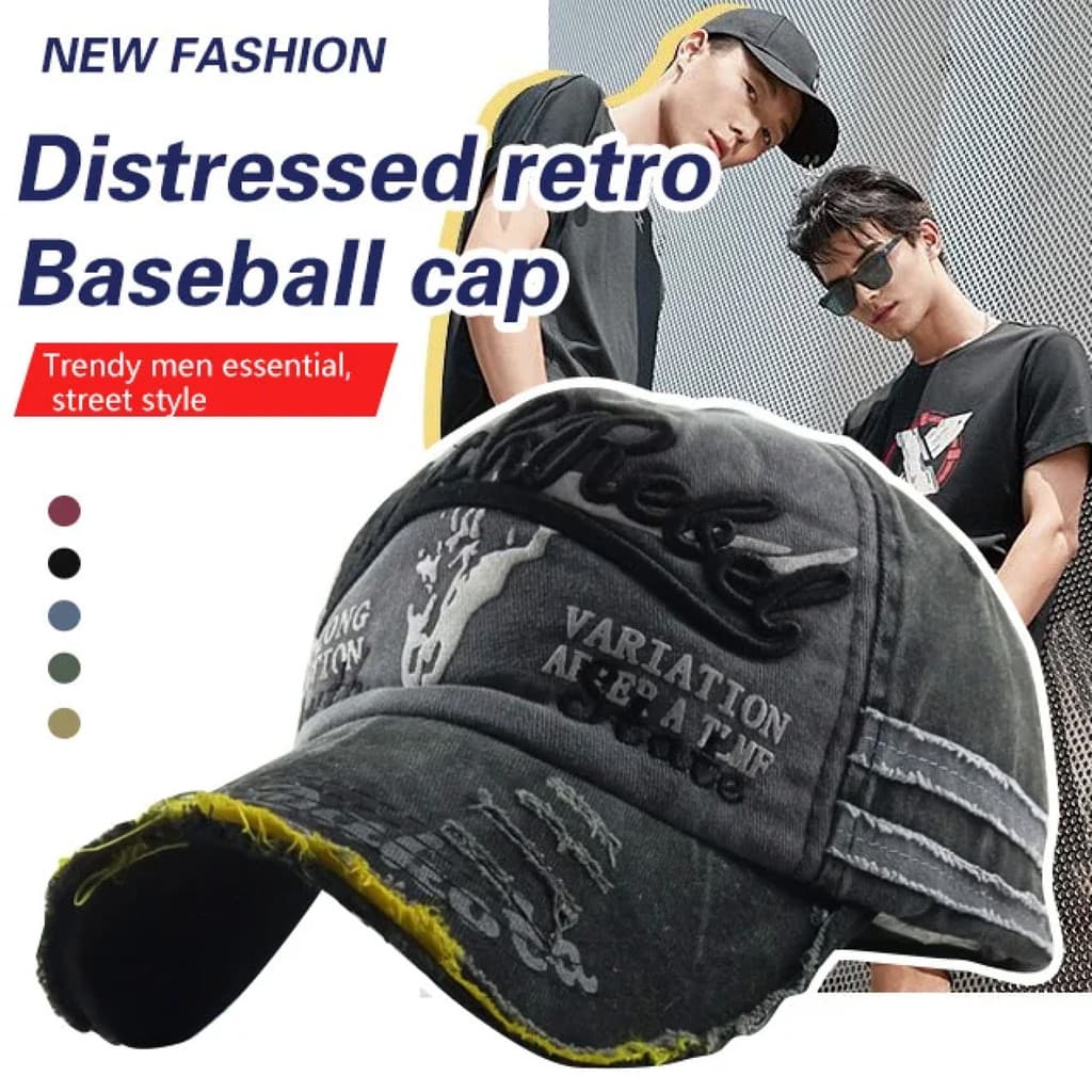 【Design Exclusivo】UV Protection Vintage Cap Distressed Bull Design Washed Baseball Hat/Boné Masculino/Feminino/Chapéu Ca