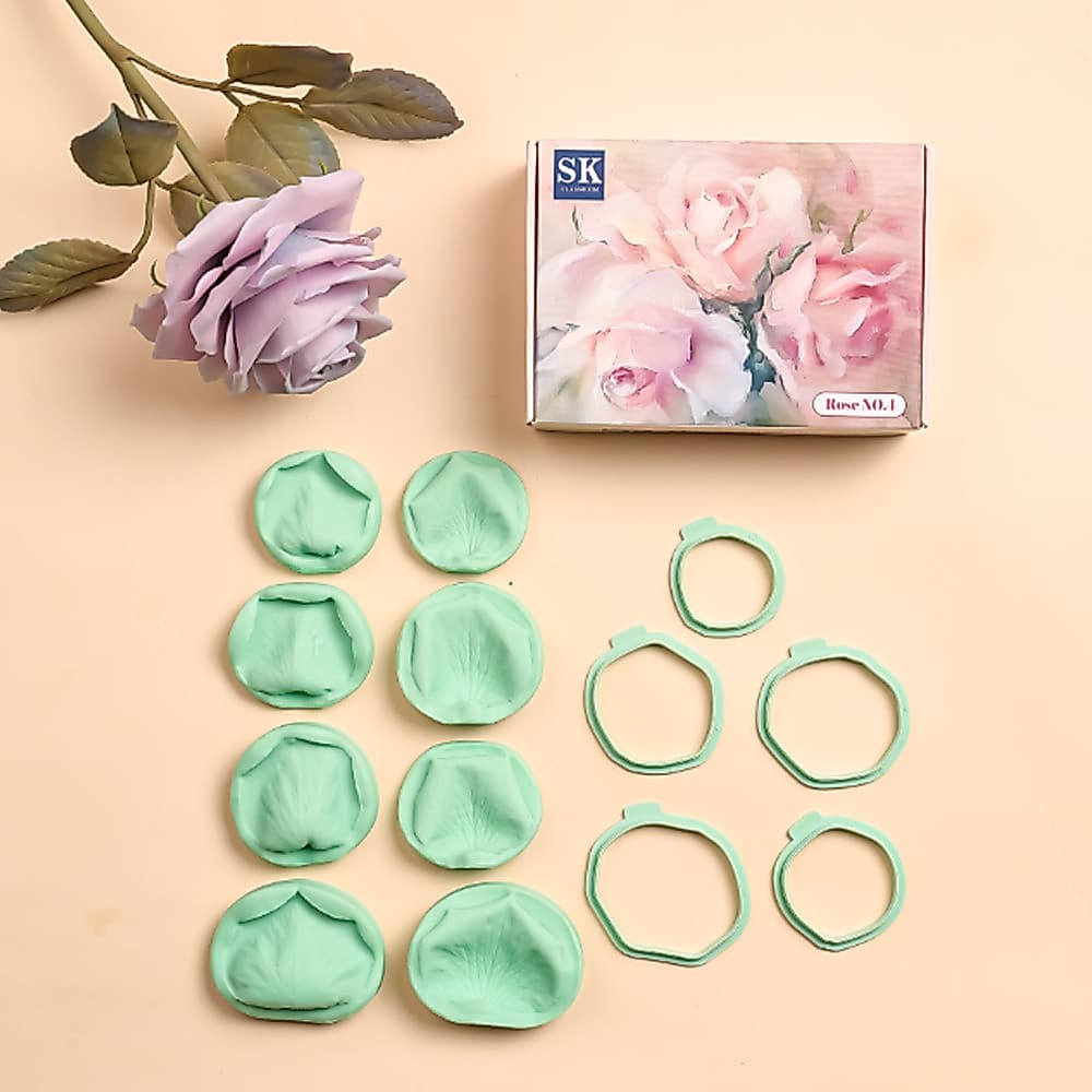 KALAIEN Novo Conjunto de Moldes de Silicone para Rosas e Pétalas de Rosa com Cortadores de Plástico, Conjunto Completo p