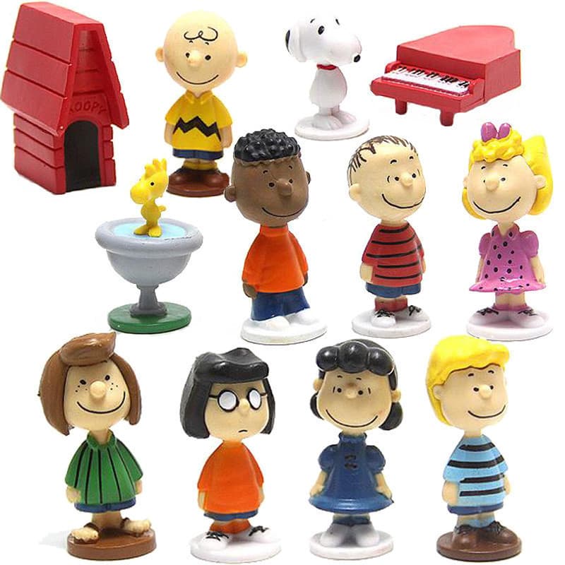 12 Peças Snoopy Peanuts Anime Figura Bonecos Charlie Brown Figuras Miniatura Schroeder Lucy Kit Brinquedos Infantis