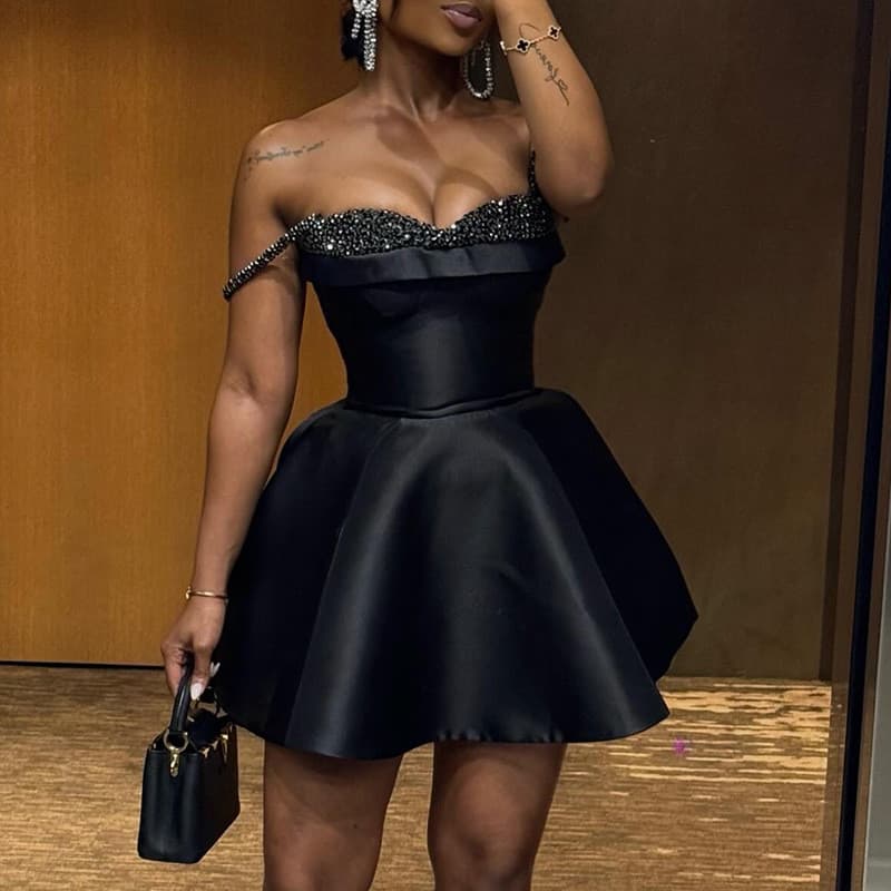 Mulheres Lantejoulas Retalhos Sem Alças Mini Vestido Elegante Magro Verão Festa Clube Cocktail Confortável Multiuso Todo