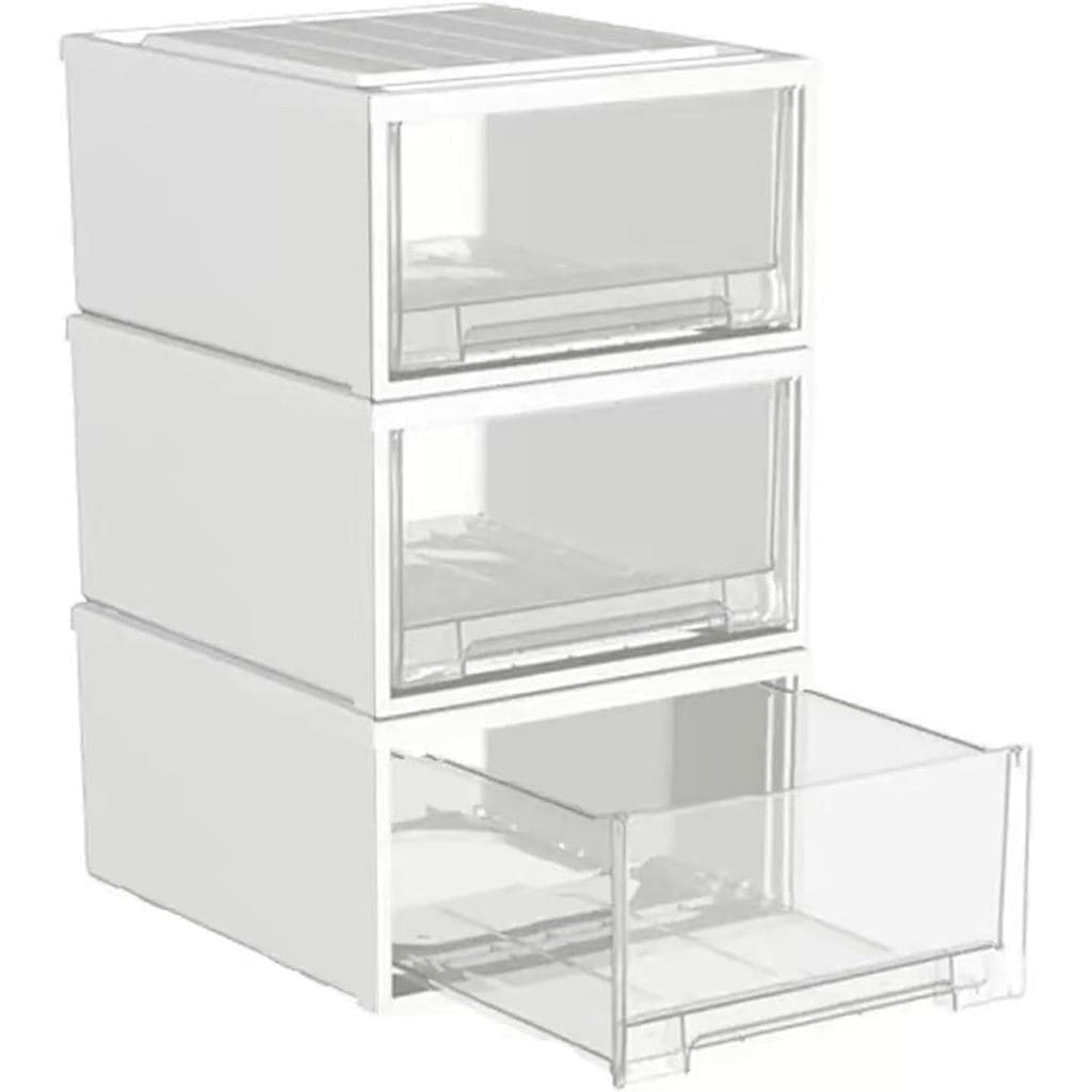 Caixa de Armazenamento, Organizador de Mesa, Armário de Armazenamento de Plástico Transparente Estilo Gaveta, Branco
