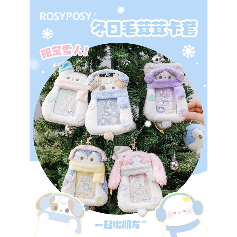 RosyPosy Porta-cartões de pelúcia macio Boneco de neve Pingente ID Capa protetora Porta-cartões Anti-perda Estilo Star C