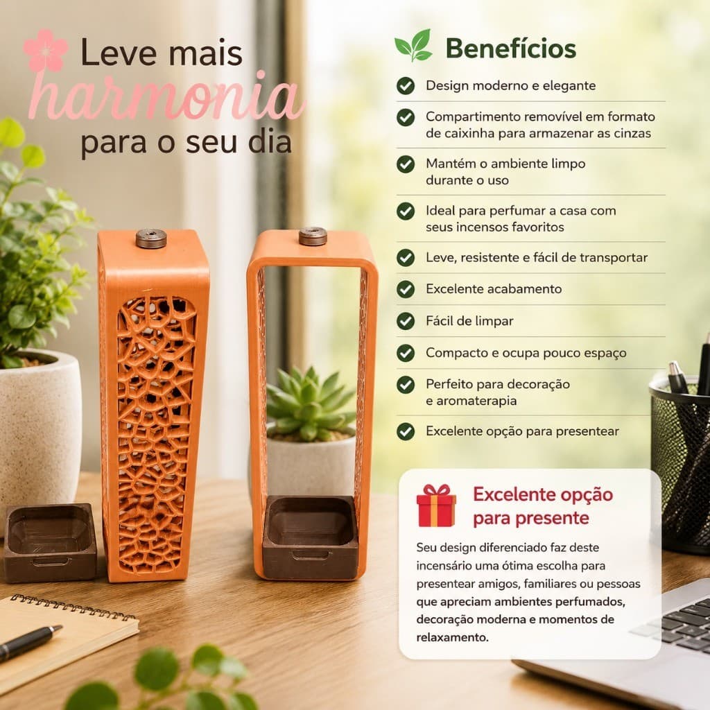Incensário Moderno Decorativo com Porta Cinzas Removível Aromatizador para Casa, Sala e Escritório