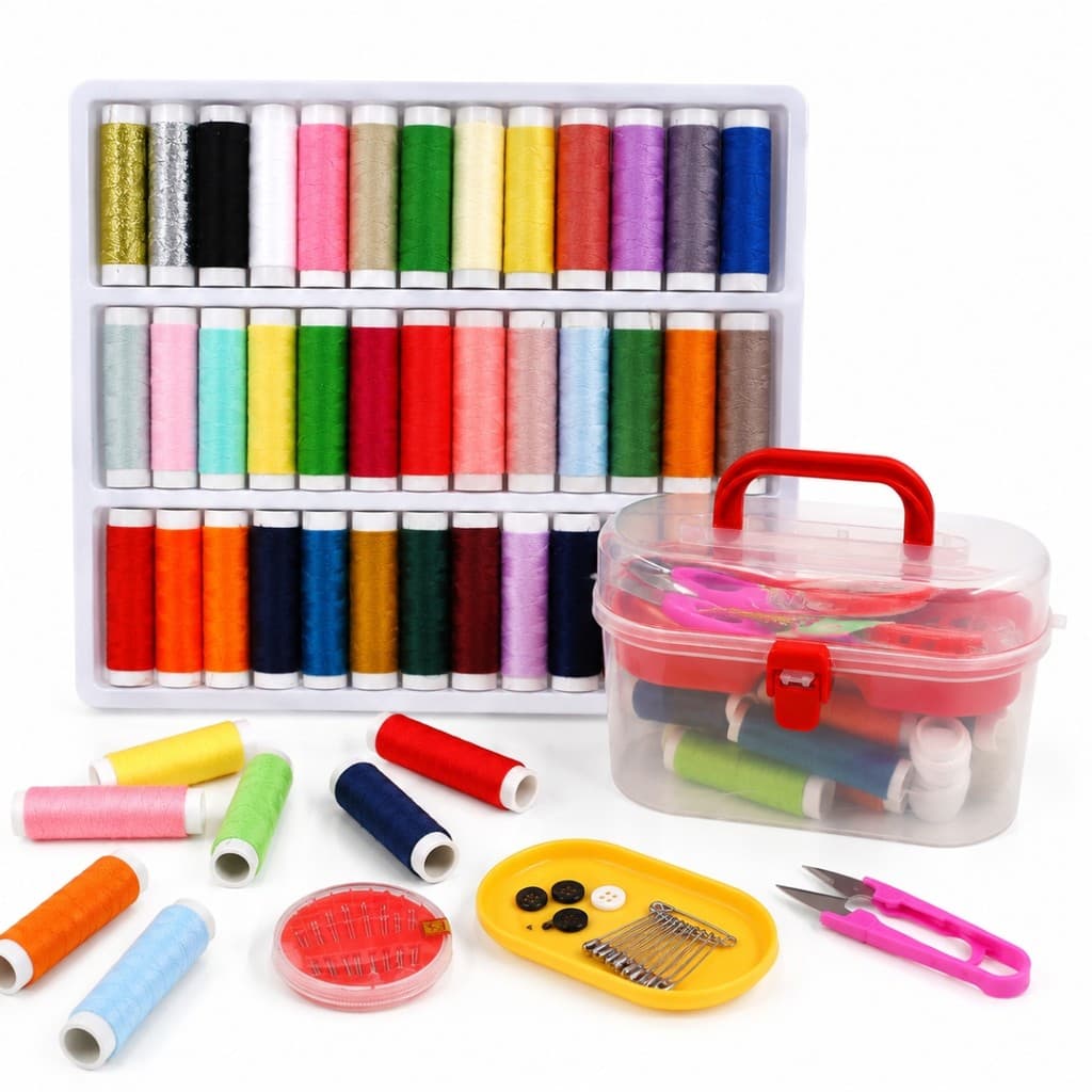 Kit Costura 47 Linhas Coloridas com Caixa Organizadora para Reparos e Artesanato