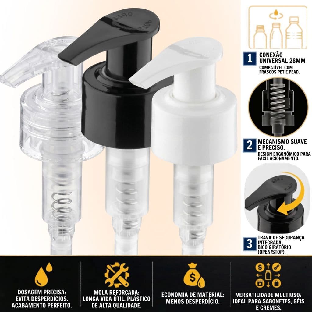 Válvula Pump Bico de Pato Alta Vazão Rosca 28/410 para Shampoo Condicionador Detergente Cosméticos