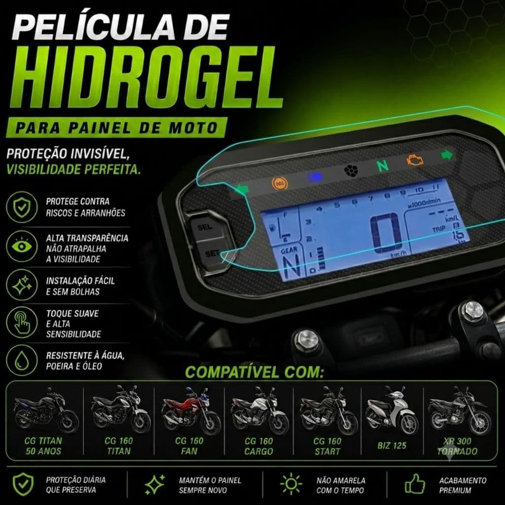 Película Protetora PAINEL Velocímetro Moto CG FAN TITAN START CARGO BIZ  TORNADO NXR BROS XR190 125 160