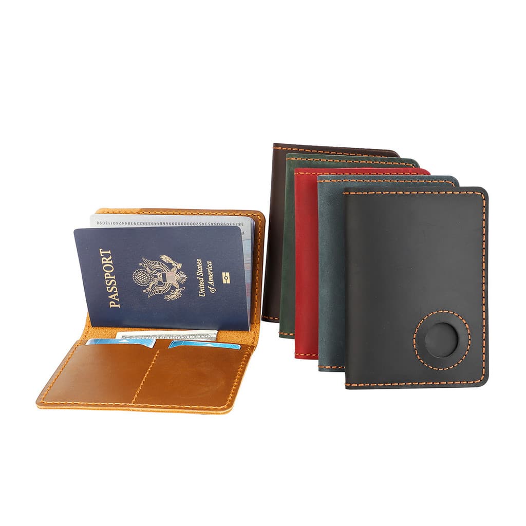 Porta-passaporte de couro genuíno Vintage porta-cartões com Slot para rastreador