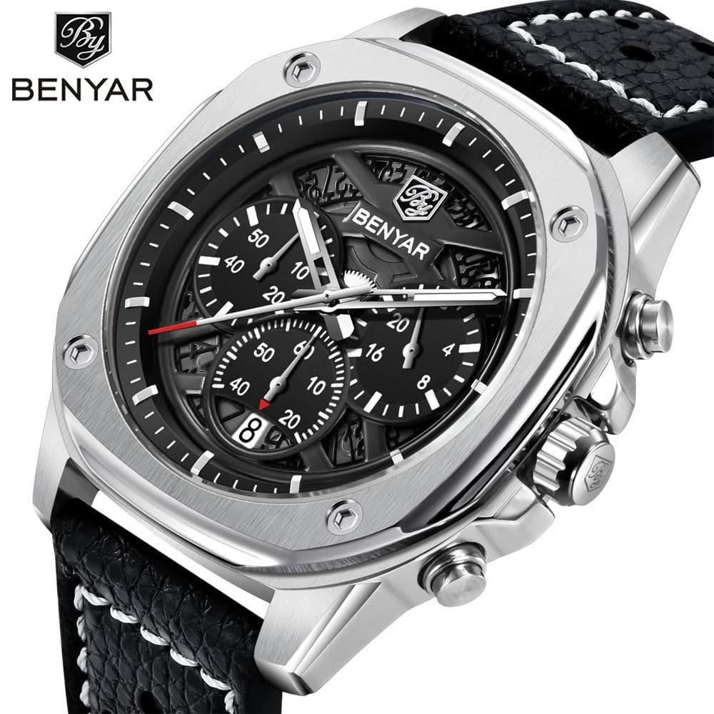 Relógio de Quartzo Masculino BENYAR 5222: Moderno, Estiloso, Estilo Punk, Caixa Quadrada, Presente Casual Elegante GVZH