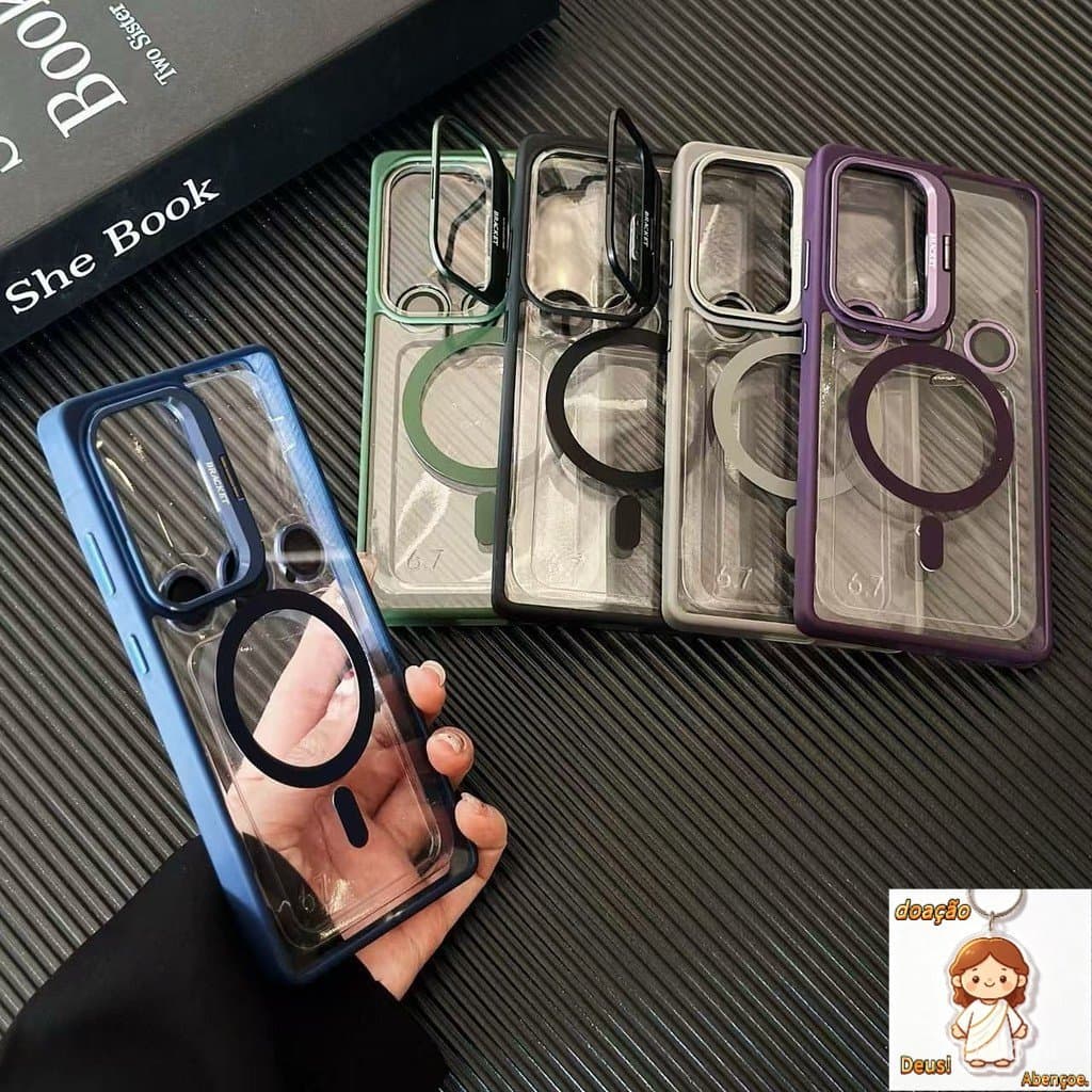 Capa Case protetora c/ Magsafe translúcida para Samsung Galaxy S23 S24 S25 Ultra Plus com lente de metal
