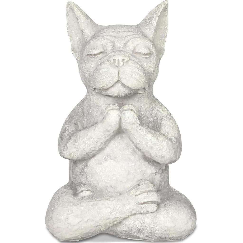 Estátua de Bulldog Buda Meditando - Decoração de Mesa Divertida e Fofa de Animal Zen para Casa e Jardim, para Pátio, Gra