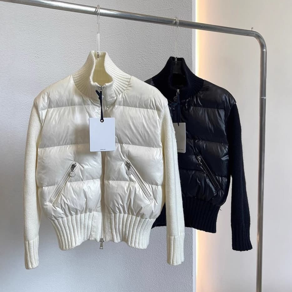 Outono inverno malha costura camisola manga luz para baixo jaqueta feminina