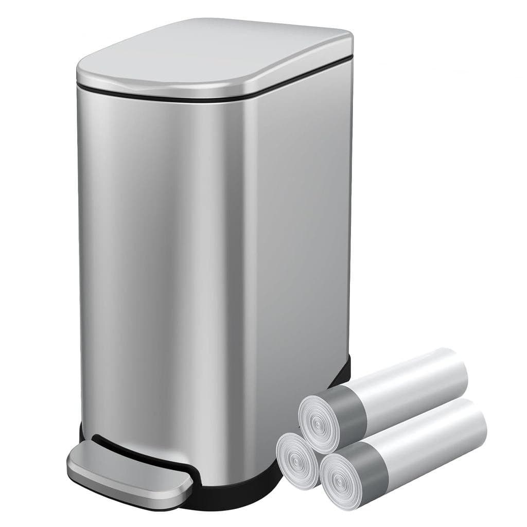 Lixeira de Banheiro KUK Slim com Tampa, 2,6 Galões (10 L), Lixeira Pequena de Aço Inoxidável com Balde Interno Removível