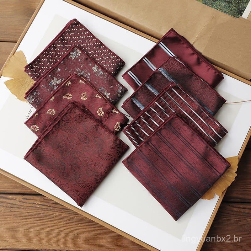 Em estoque, elegante lenço de bolso cor bordô, adequado para casamentos, banquetes e festas de coquetel, lenço quadrado