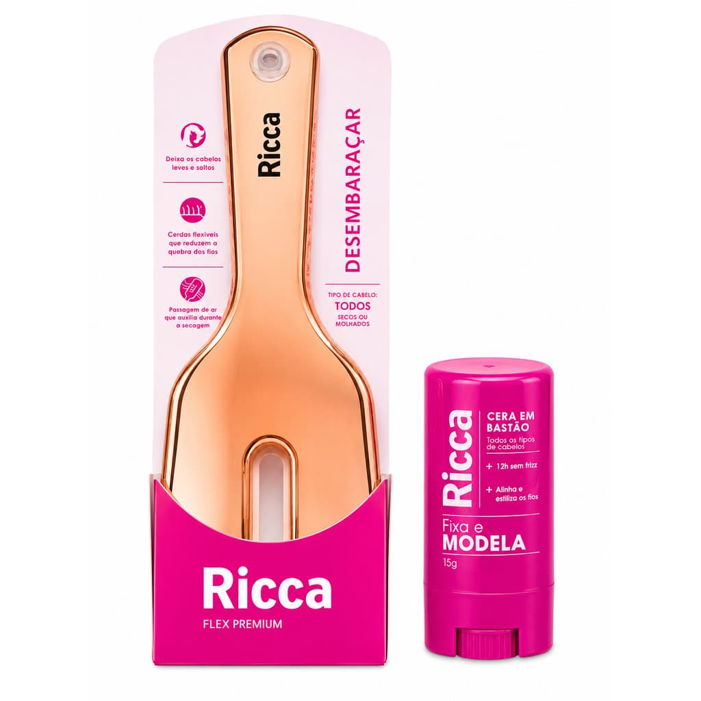 Kit Escova Flex Premium Gold + Cera Bastao Fixa Modela Ricca