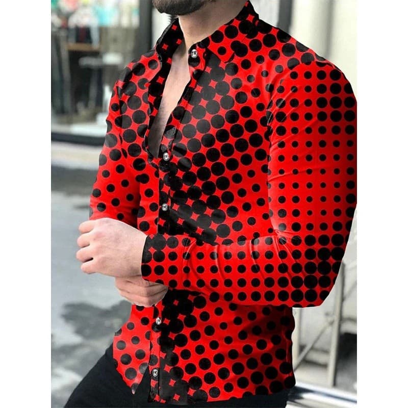 Novas Camisas de Moda Luxuosas para Homens, Camisa Casual Oversized com Estampa de Bolinhas, Manga Longa # 39;s Clothing