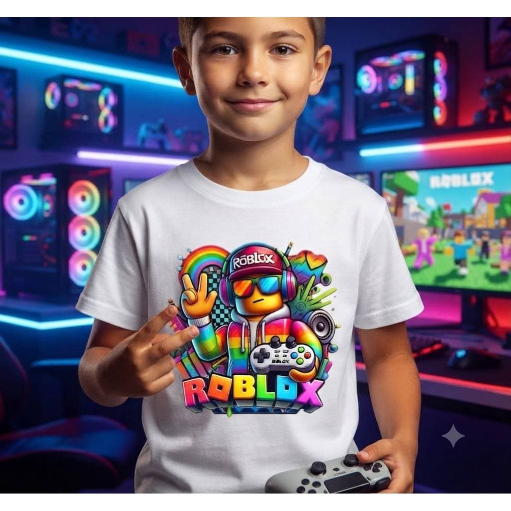 Camiseta Roblox Infantil  Game Estampada Jogos Tecido Confortável 100% Algodão