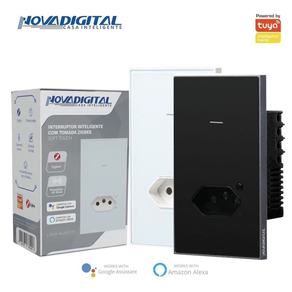 Interruptor Inteligente 1 Botão Soft Touch com Tomada Quartzo Zigbee Nova Digital 4x2