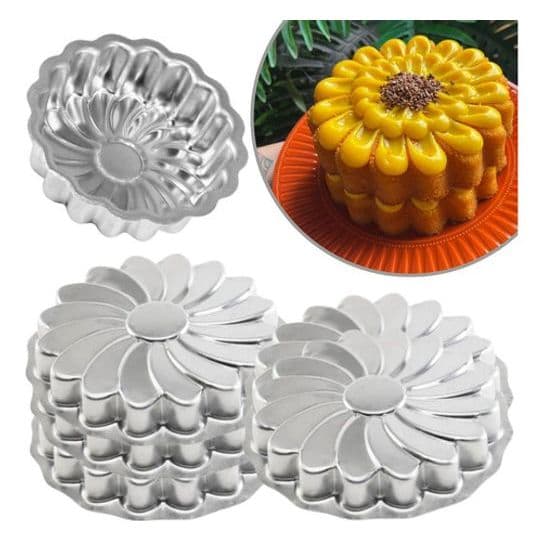 Forma Alumínio Mini Bolo Torta Girassol 6 peças 7x2 Cm