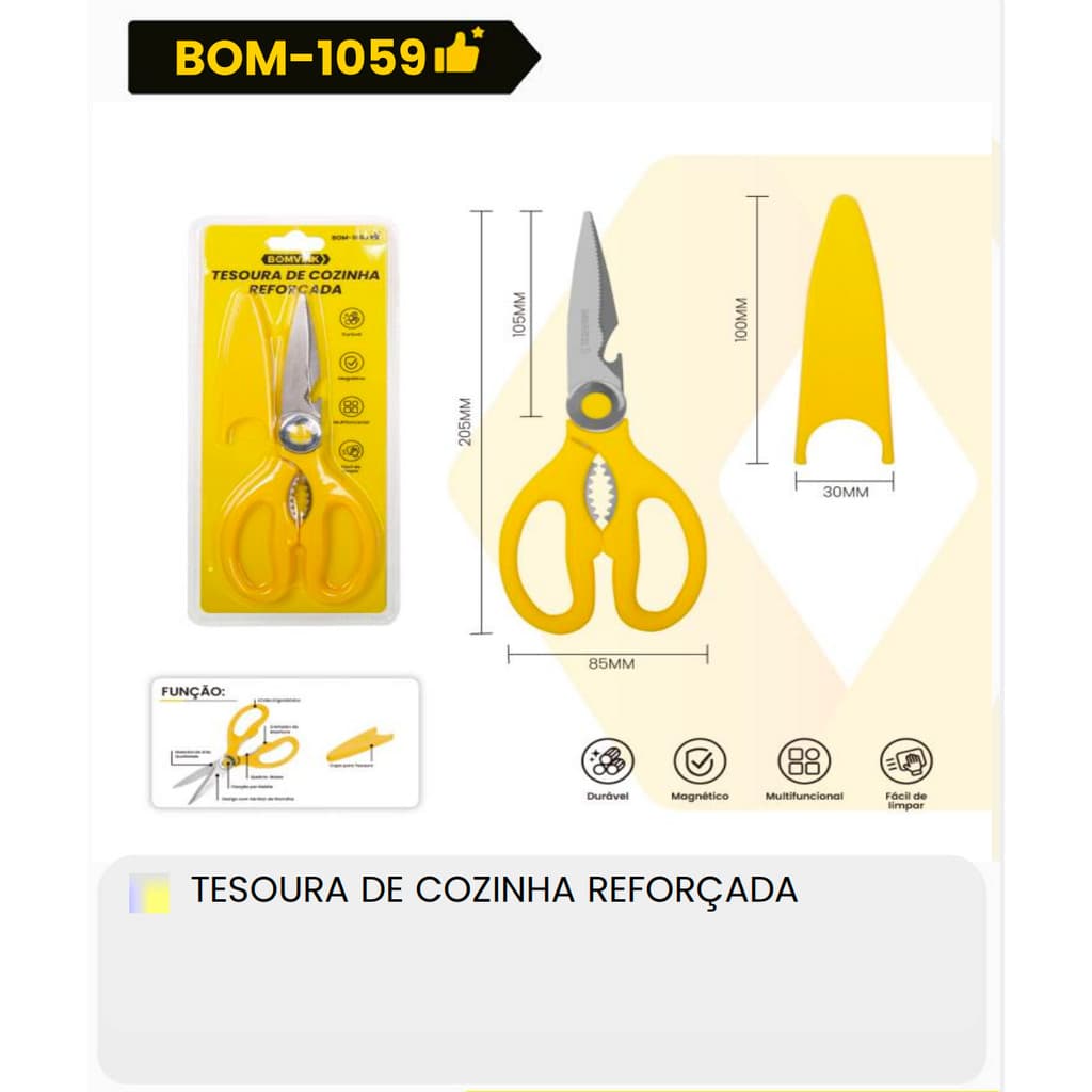 Tesoura Inoxidável Multiuso Resistente para Cortar Ossos de Frango e Ingredientes na Cozinha