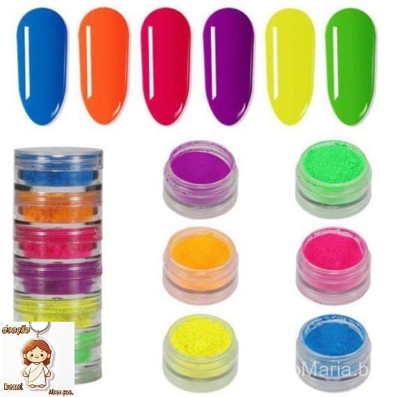 Kit 6 Cores Pó Neon Pigmento Unhas Torre Vibrante Decoração Verão Manicure Gel Luxo Pronto Entrega
