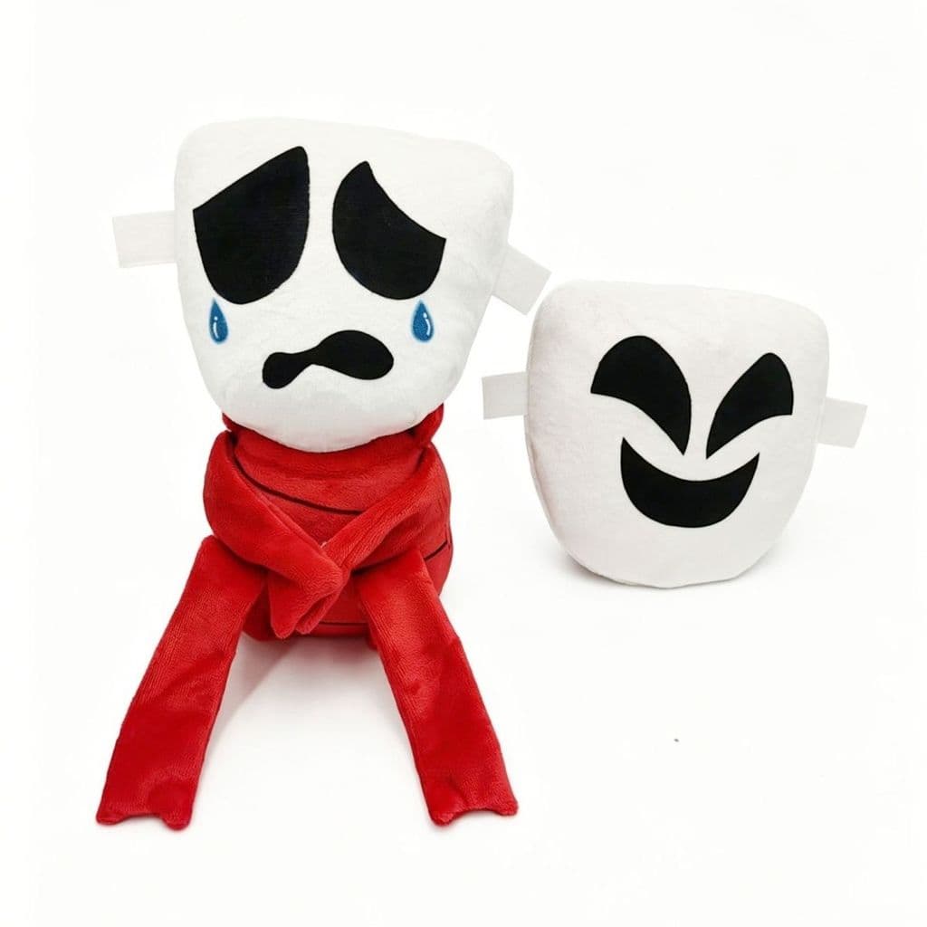 Máscara intercambiável lenço vermelho boneca de pelúcia dupla face expressão boneca diversão decoração de mesa presente