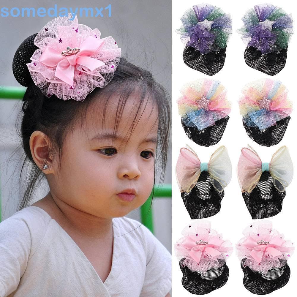 SOMEDAYMX1 2 Pcs Rede De Cabelo De Ballet , Malha Respirável Estrela Arco Meninas Elástica , Clipe De Primavera Coreano
