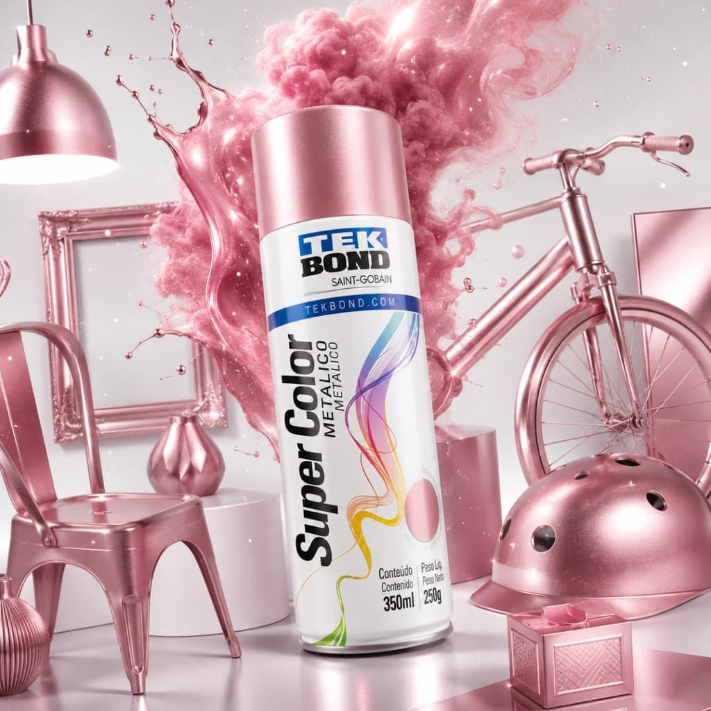 Spray Rosa Millennial Metálico Tekbond 350ml Secagem Rápida