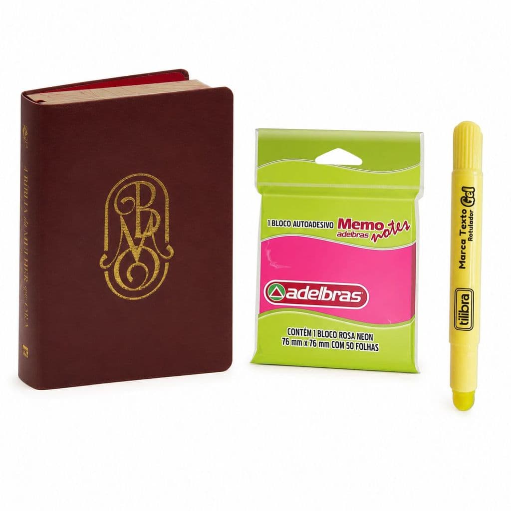 Kit A Bíblia Da Mulher Que Ora + Bloco Adesivo + Marca Texto