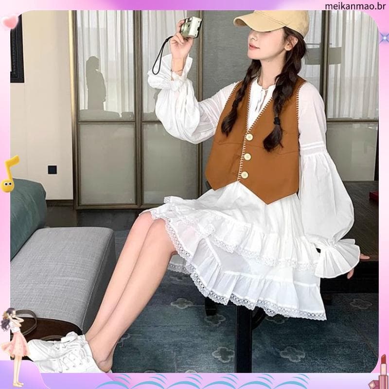Colete Super fada, roupa suave, estilo Xiaoxiang, duas peças, primavera, novo estilo, aparência mais fina, pequeno, doc