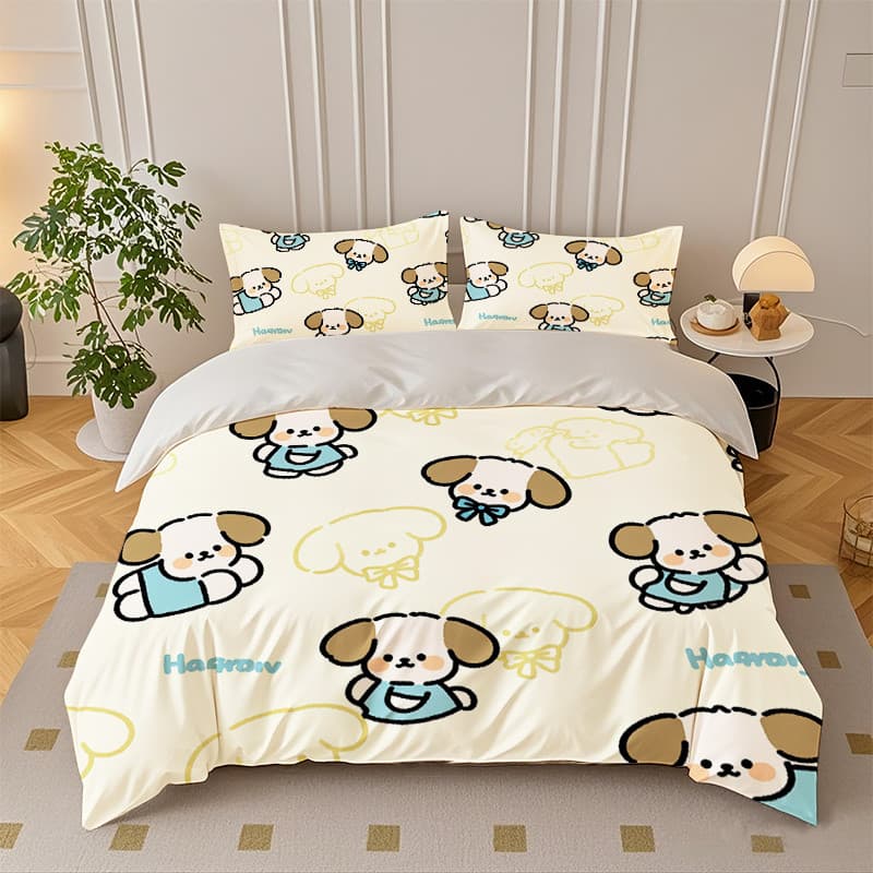Conjunto de capa de edredão com padrão estampado de cachorrinho e coelho fofo de 3 peças, conjunto inclui 1 capa de edre
