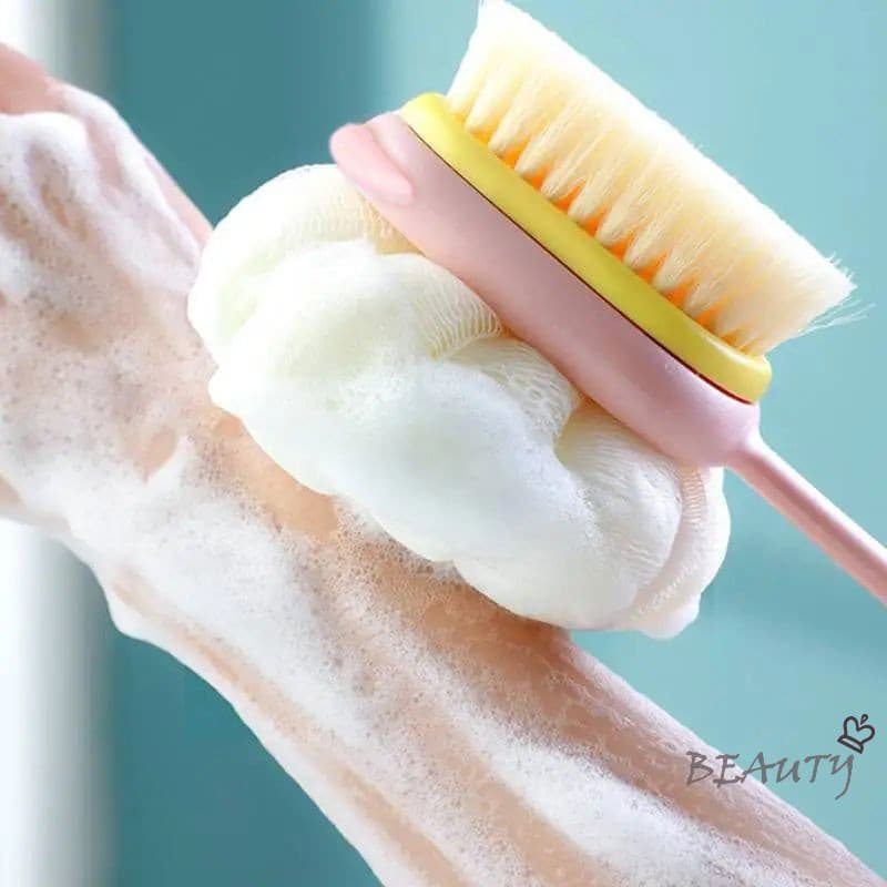 Escova De Banho De Cabelo Longo E Macio Rosa-Purificador Traseiro Esfoliante De Dois Lados Para Chuveiro