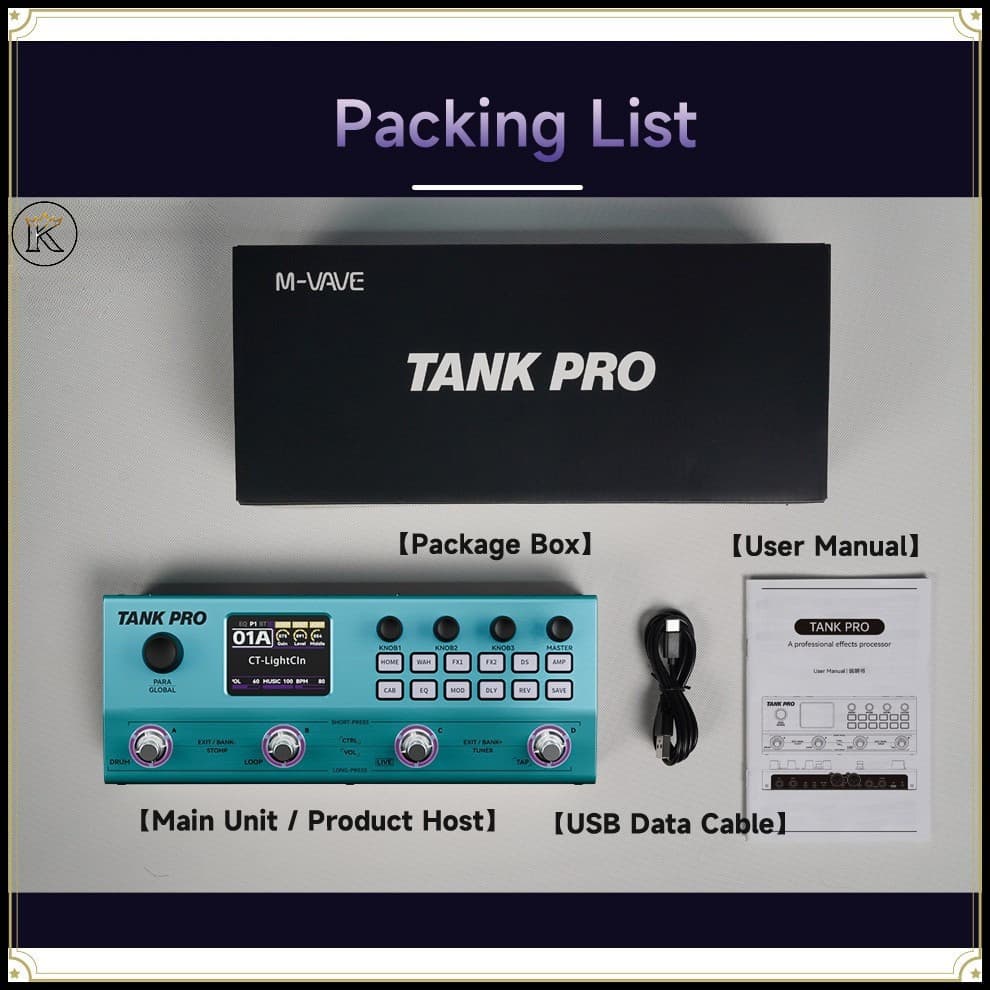 Processador Multiefeitos M-VAVE TANK PRO Para Guitarra E Baixo 120 Predefinições , 90 Amps Táxis , Mais De 300 Efeitos ,