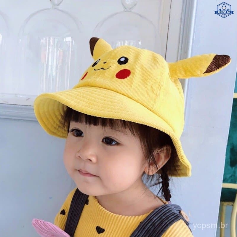 Chapéu Infantil Pokémon Pikachu, Estilo Pescador, Fofo, Amarelo, para Crianças do Ensino Fundamental, para Viagens em Fa