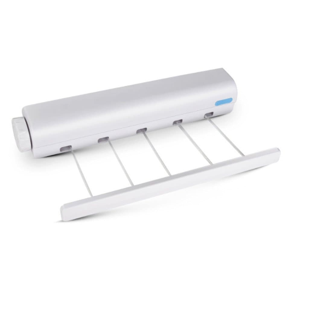Varal retrátil automático com mola, de quatro ou cinco fios, para secar roupas, com ganchos para toalhas e suporte para