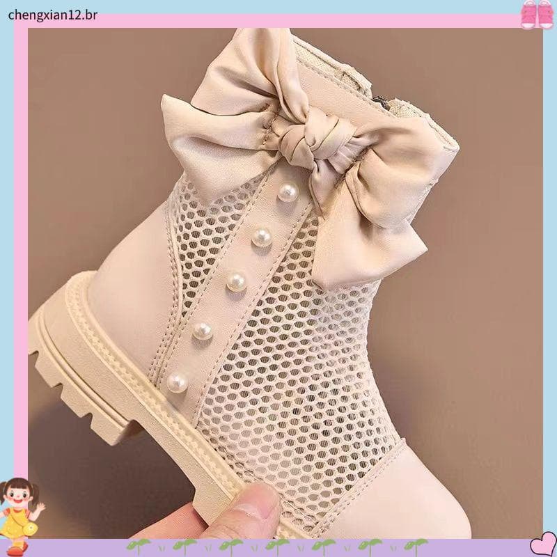 Meninas malha Martin botas curtas 2026 primavera verão novo estilo estilo britânico sola macia pequenos sapatos de couro