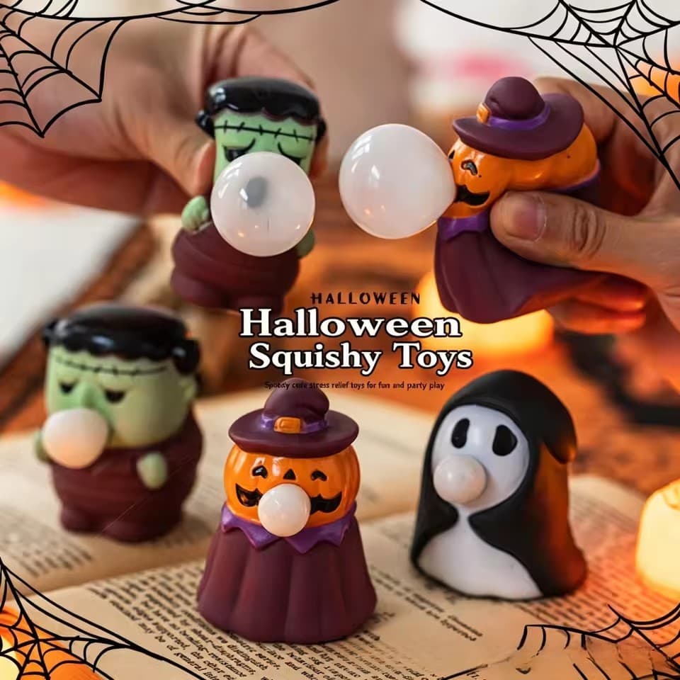 [Decoração De Halloween] Brinquedo Mole De Abóbora-Para Beliscar Fidget-Bolha De Sopro Macio Alívio Do Estresse-Mesa