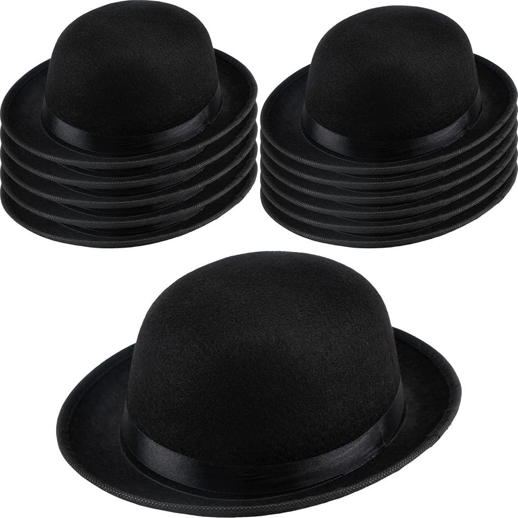 12 Chapéus de Bowler Infantis em Lote, Chapéu Derby Preto de Feltro, Chapéu Redondo para Crianças, Acessórios para Fanta