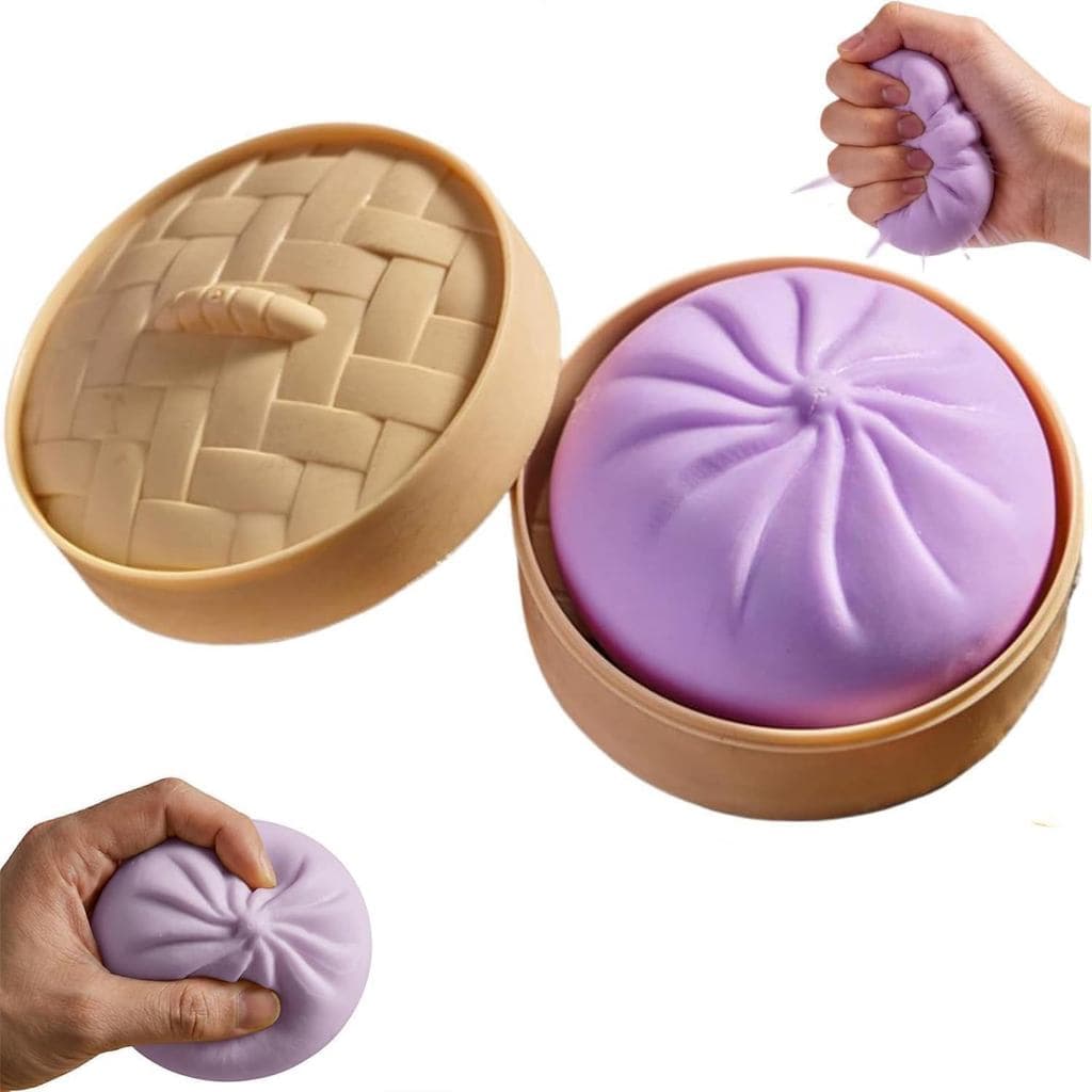 Brinquedo de Apertar em Forma de Dumpling, Brinquedo Antiestresse Fofo, Brinquedo Squishy com Glitter e Caixa de Vapor,