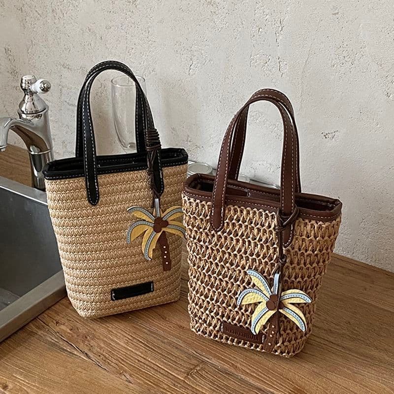 Popular palha tecido pequeno saco feminino 2026 verão novo estilo estilo japonês tecido bolsa de ombro portátil saco do