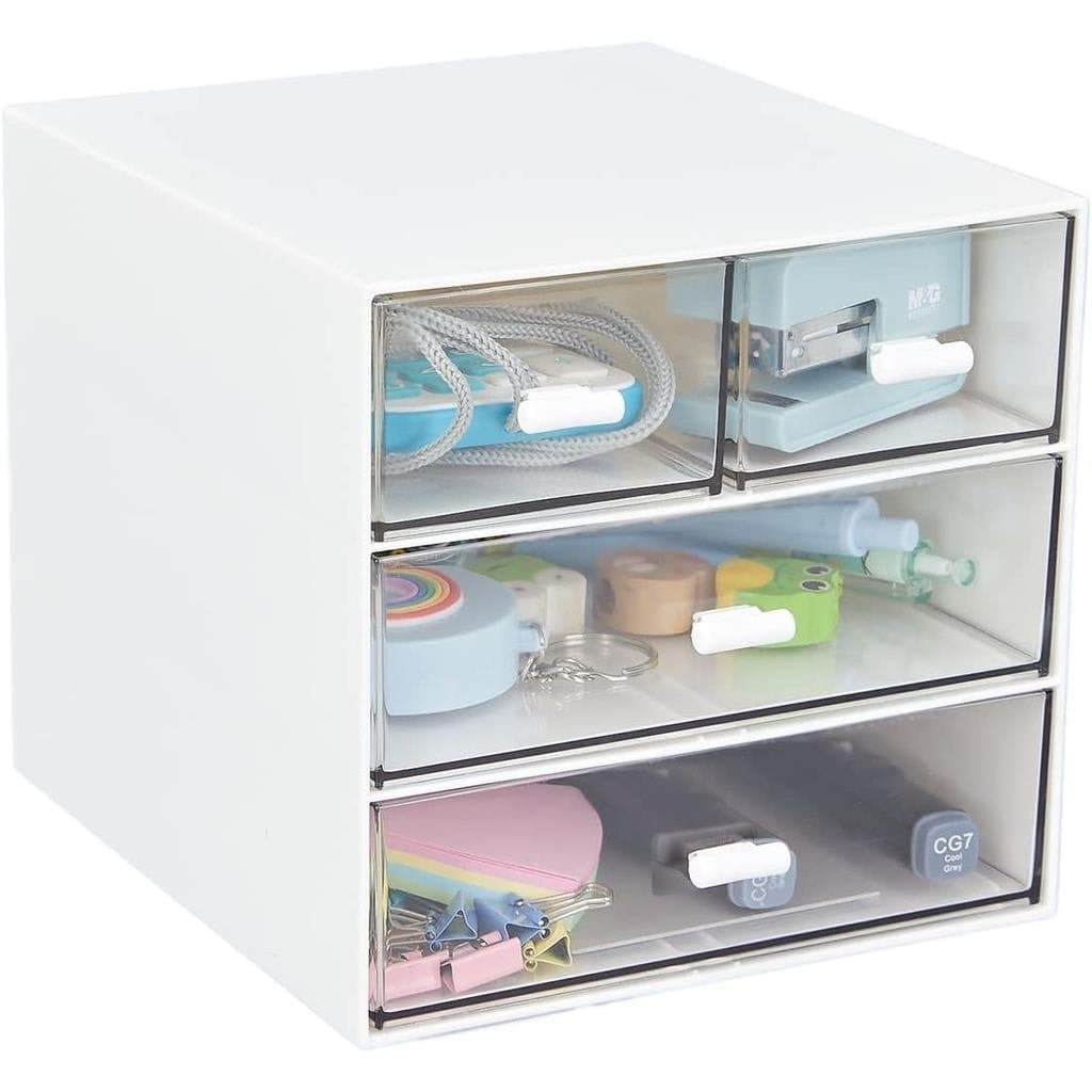 Organizador de Mesa com 4 Gavetas, Caixa de de Plástico Transparente para Mesa, Organização de Mesa para M