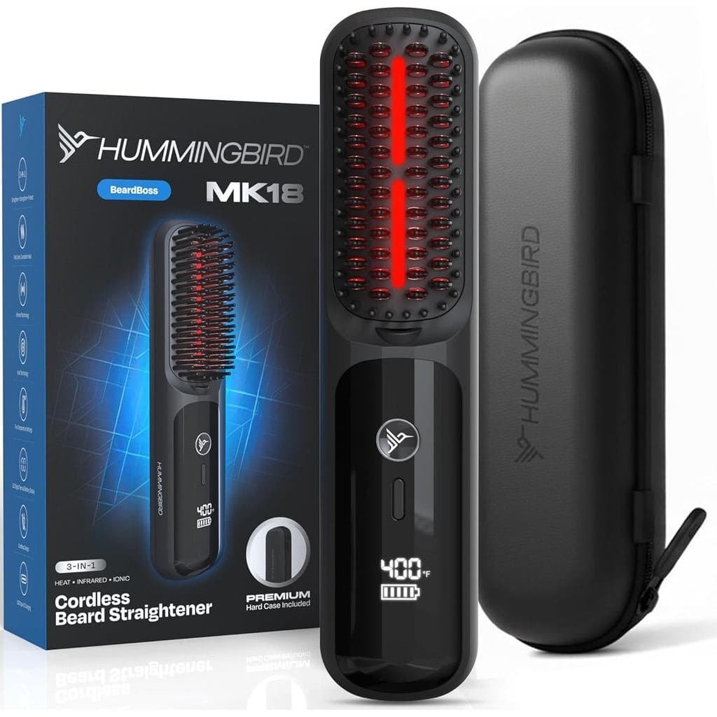 HUMMINGBIRD MK18 BeardBoss Alisador de Barba Sem Fio para Homens – Escova de Barba Aquecida e Pente Quente, 5 Configuraç
