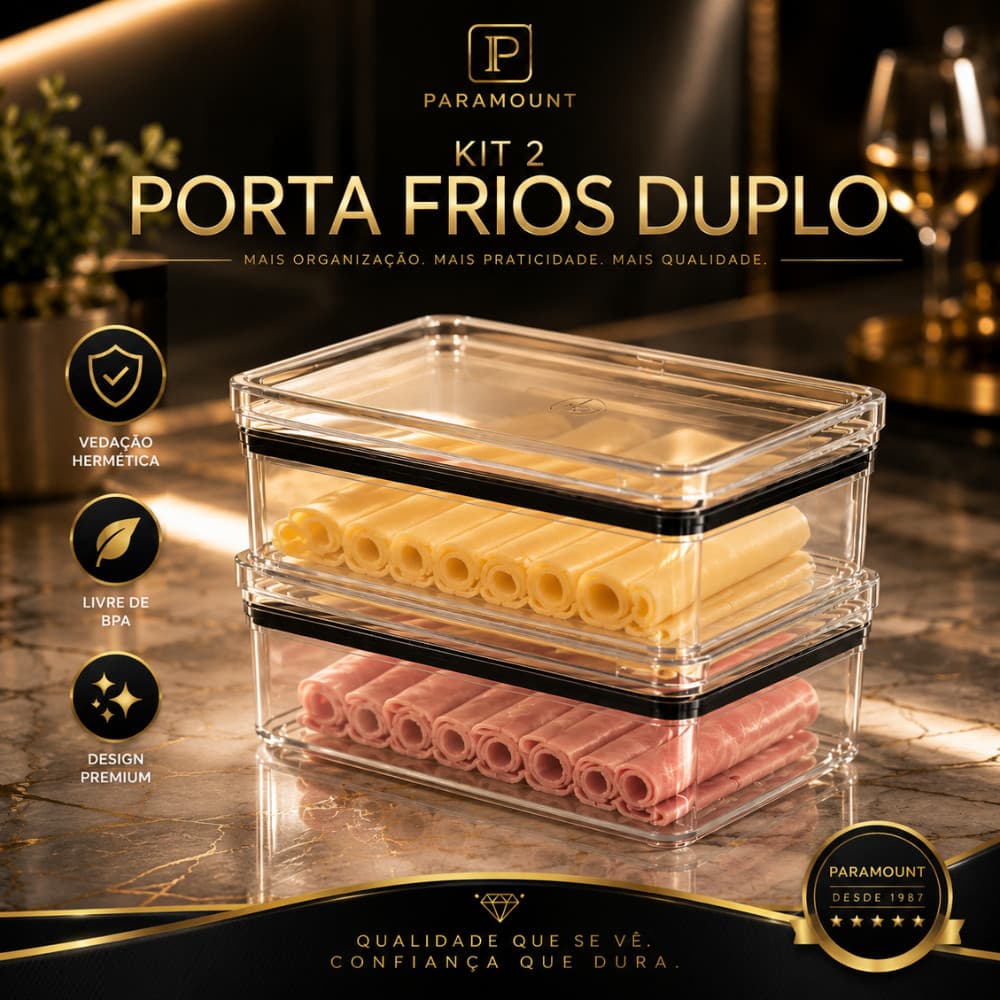 Kit 2 Porta Frios Duplo Hermético 770ml Porta Queijo Presunto Acrílico Empilhável Multiuso Geladeira