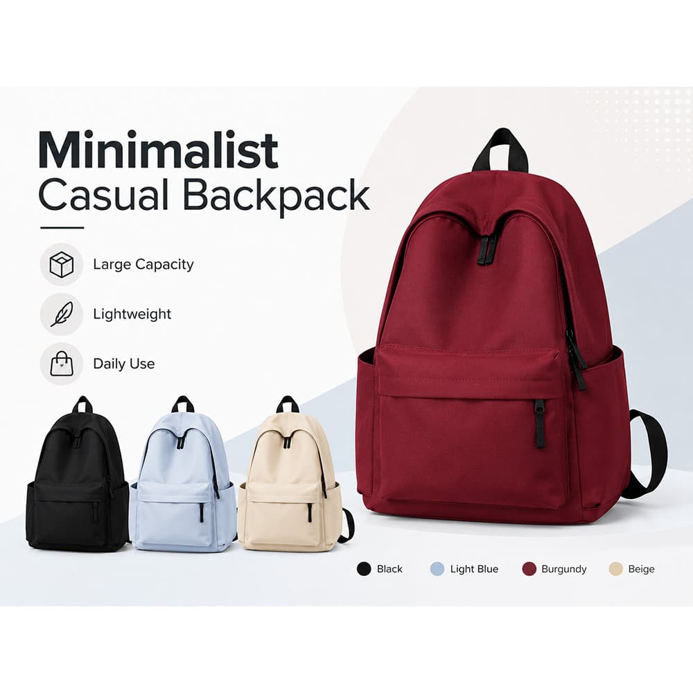 Mochila de lona impermeável monocromática estudante mochila feminina mochila de viagem diária