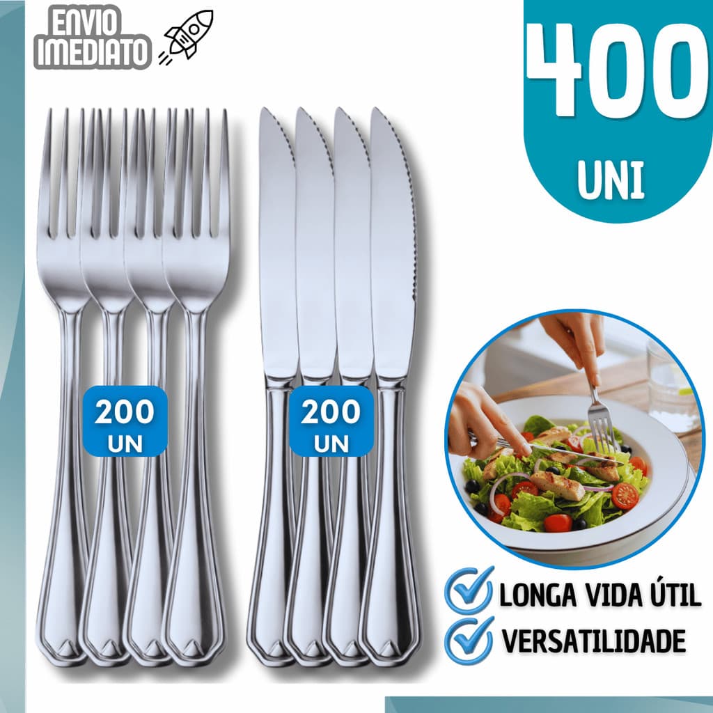 Kit Talheres Garfo e Faca Inox Ideal Para Restaurante Buffet Churrasco Mesa Posta Utencilios