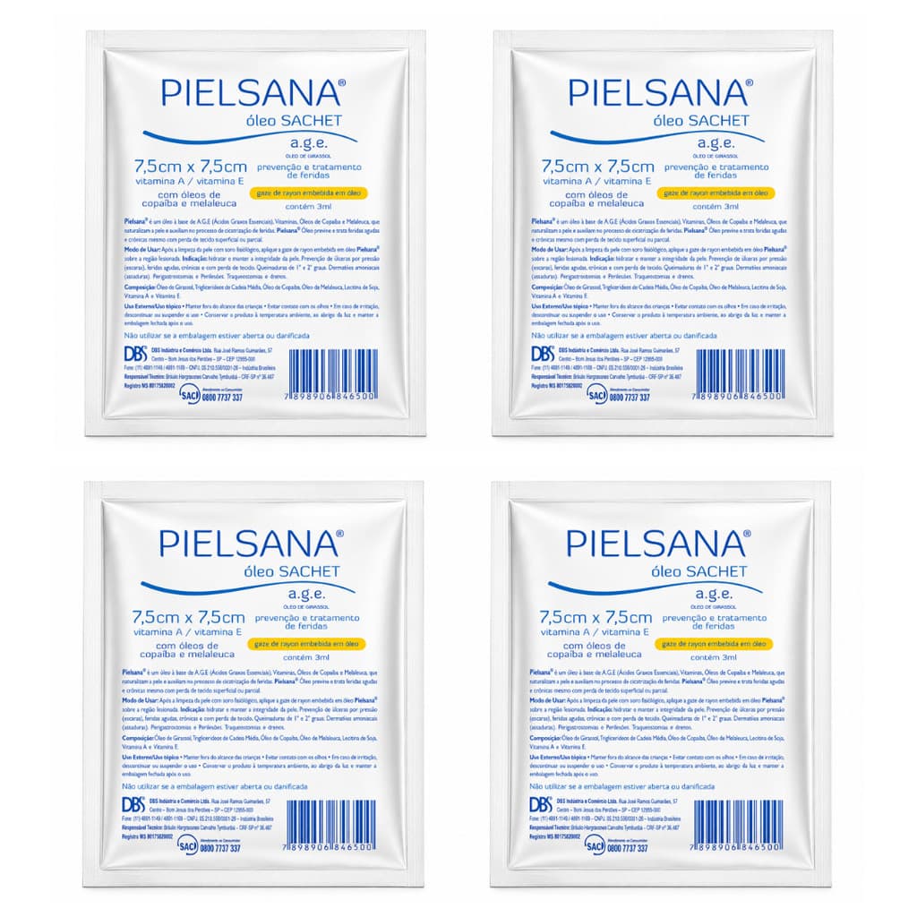 Kit 4x Curativo Gaze De Rayon Pielsana c/ oleo DBS 7,5X7,5cm