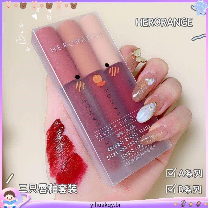 Conjunto de esmalte labial crepúsculo de três peças estilo estudante influenciador não desbotado mesmo estilo batom caix
