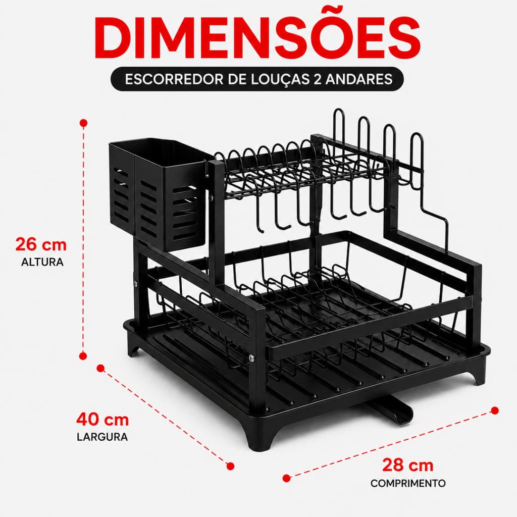 Escorredor de Louças 2 Andares Grande com Porta Talheres Dreno Inteligente Organizador de Cozinha