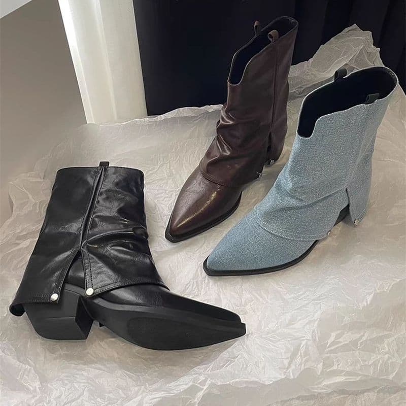 Dedo do pé apontado moda calças pretas botas femininas 2026 outono inverno novo estilo botas de pilha tubo curto estilo